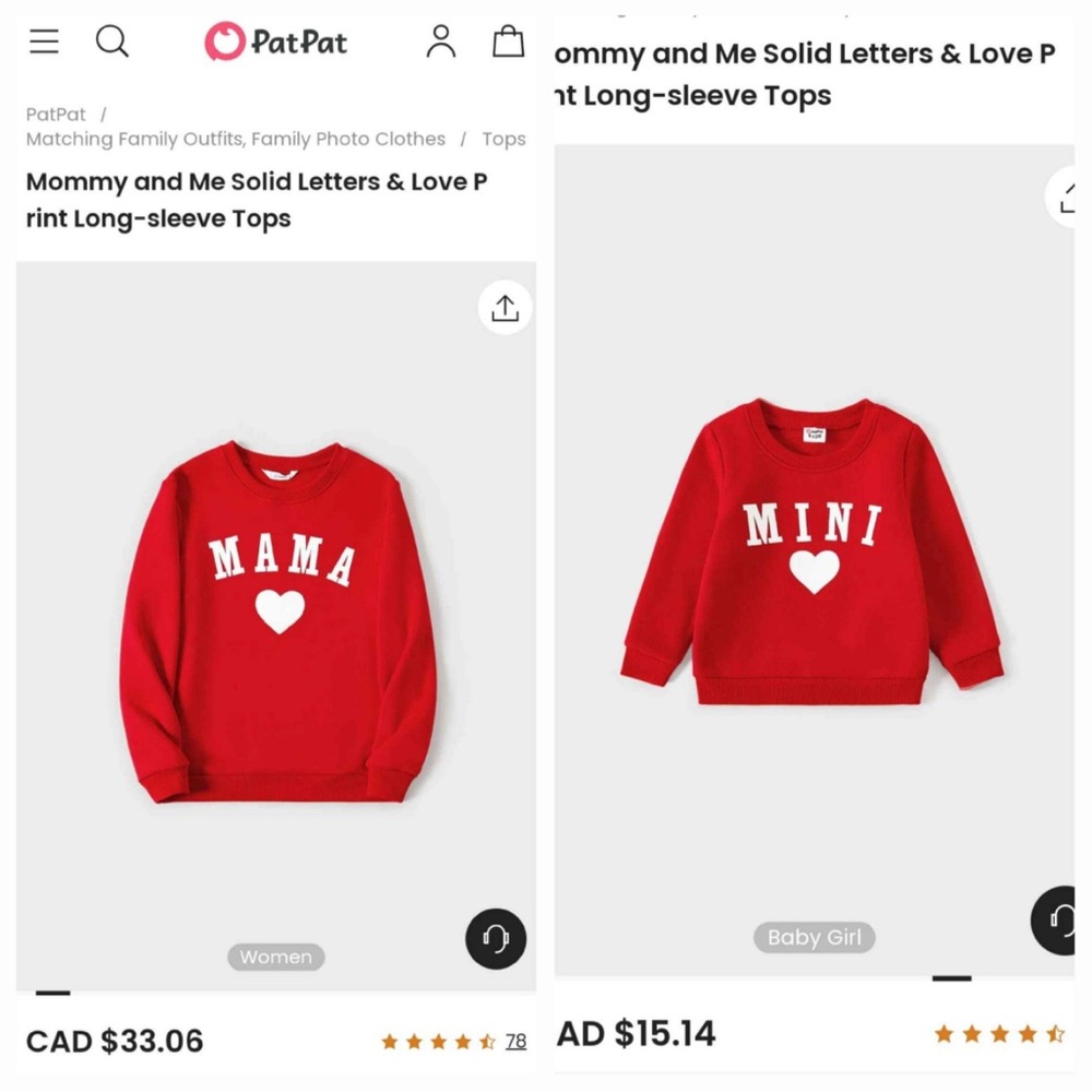 Red 'Mama' and 'Mini' Sweatshirts